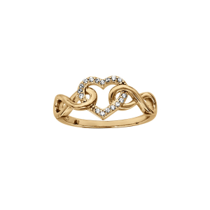 BAGUE PLAQUÉ OR COEUR OXYDES BLANCS SERTIS ET INFINI
