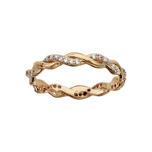 BAGUE PLAQUÉ OR TRESSE OXYDES BLANCS SERTIS