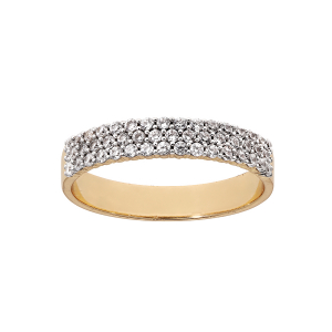 BAGUE PLAQUÉ OR GRAND DIAMETRE 3 RANGEES OXYDES BLANCS SERTI