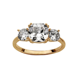 BAGUE MEGHAN PLAQUÉ OR 3 OXYDES BLANCS SERTIS