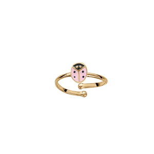 BAGUE PLAQUÉ OR ENFANT COCCINELLE RÉSINE ROSE REGLABLE DIAM 42 AU 46