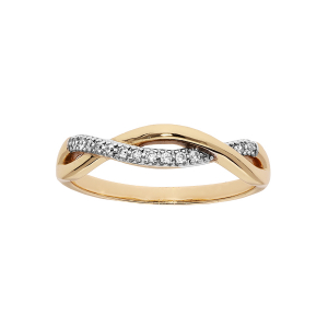 BAGUE PLAQUÉ OR GRAND DIAMETRE TORSADE OXYDES BLANCS SERTIS