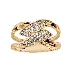 BAGUE PLAQUÉ OR DOUBLE POINTE OXYDES BLANCS SERTIS