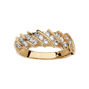 BAGUE PLAQUÉ OR 7 RANGS EN BIAIS 3 OXYDES BLANCS SERTIS