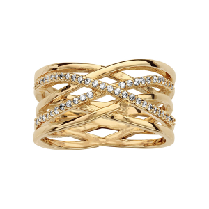 BAGUE PLAQUÉ OR CROISEE  OXYDES BLANCS SERTIS