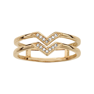 BAGUE PLAQUÉ OR DOUBLE MOTIF V OXYDES BLANCS SERTIS