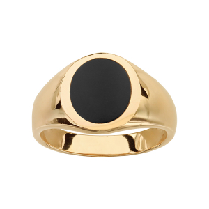 CHEVALIERE PLAQUÉ OR PLATEAU OVAL ONYX 11 x 9  mm
