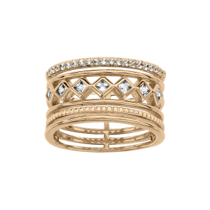 BAGUE PLAQUÉ OR LARGE MOTIFS X OXYDES BLANCS SERTIS