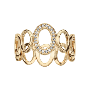 BAGUE PLAQUÉ OR MOTIFS OVALS EVIDES CENTRE OXYDES BLANCS SERTIS