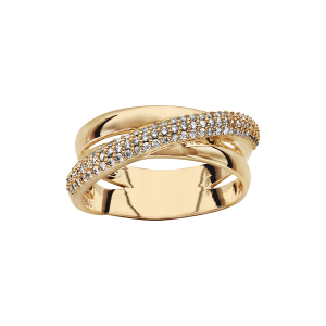 BAGUE PLAQUÉ OR CROISEE OXYDES BLANCS SERTIS