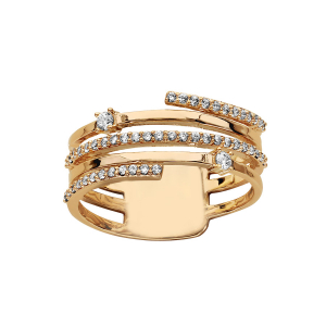 BAGUE PLAQUÉ OR ENROULEE OXYDES BLANCS SERTIS