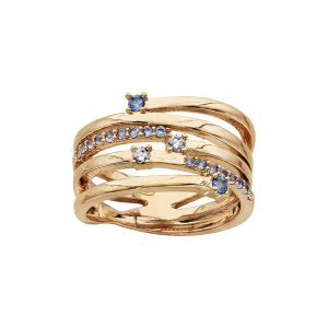 BAGUE PLAQUÉ OR ENROULEE PIERRES SYNTHETIQUE BLEU FONCE