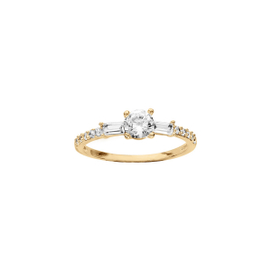 BAGUE PLAQUÉ OR STYLE ALLIANCE RAIL OXYDES BLANCS SERTIS ET 1 OXYDE BLANC SERTI