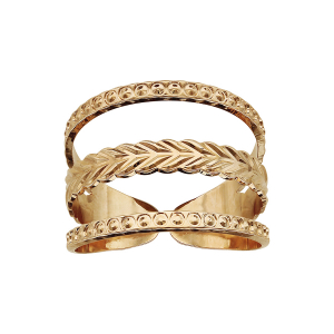 BAGUE PLAQUÉ OR OUVERTE 3 RANGS DIAMANTE