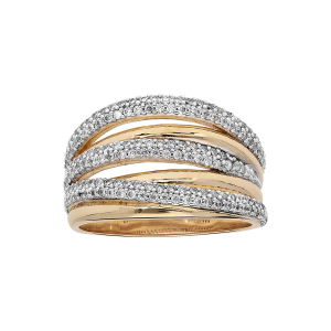 BAGUE PLAQUÉ OR GRAND DIAMETRE MULTI RANGS OXYDES BLANCS SERTIS