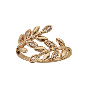 BAGUE PLAQUÉ OR FEUILLAGE LISSE ET OXYDES BLANCS