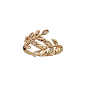 BAGUE PLAQUÉ OR FEUILLAGE LISSE ET OXYDES BLANCS