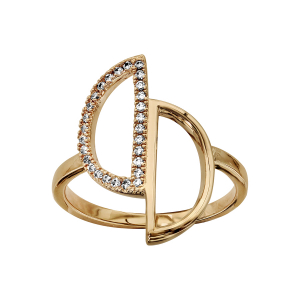 BAGUE PLAQUÉ OR 2 DEMI CERCLES EVIDES OXYDES BLANCS