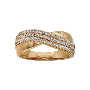 BAGUE PLAQUÉ OR CROISEE OXYDES BLANCS SERTIS