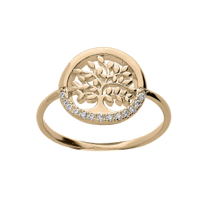 BAGUE PLAQUÉ OR ARBRE DE VIE OXYDES BLANCS SERTIS
