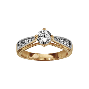 BAGUE PLAQUÉ OR SOLITAIRE OXYDES BLANCS SERTIS