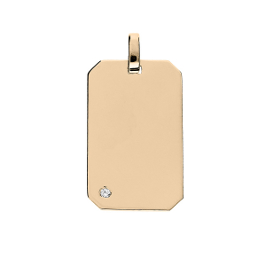 PENDENTIF PLAQUÉ OR PLAQUE GI   25*14MM  PANS COUPÉS OXYDE BLANC SERTI