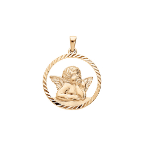PENDENTIF PLAQUÉ OR ROND AJOURE ANGE CONTOUR DIAMANTE