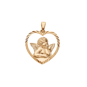 PENDENTIF PLAQUÉ OR COEUR AJOURE ANGE CONTOUR DIAMANTE