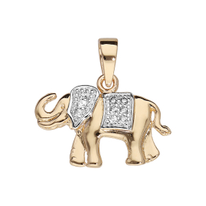 PENDENTIF ELEPHANT PLAQUÉ OR OXYDES BLANCS SERTIS