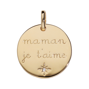PENDENTIF PLAQUÉ OR MEDAILLE MAMAN JE T'AIME 1 OXYDE BLANC SERTI