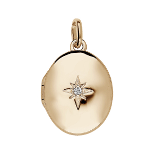 PENDENTIF PLAQUÉ OR CASSOLETTE ETOILE  OVALE OXYDE BLANC SERTI PETIT MODELE