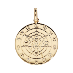 PENDENTIF PLAQUÉ OR DISQUE GRAVURE ASTROLOGIQUE