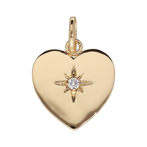 PENDENTIF PLAQUÉ OR COEUR LISSE AVEC ETOILE OXYDE BLANC SERTI