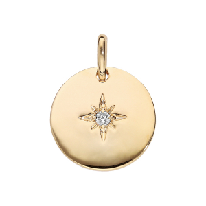PENDENTIF PLAQUÉ OR ROND 15MM  ETOILE OXYDE BLANC SERTI