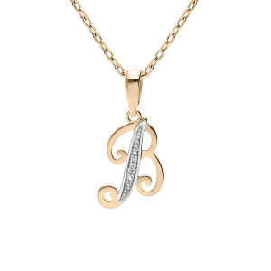 COLLIER PLAQUÉ OR PENDENTIF INITIALE B OXYDES BLANCS SERTIS 42+3CM