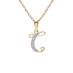 COLLIER PLAQUÉ OR PENDENTIF INITIALE C OXYDES BLANCS SERTIS 42+3CM