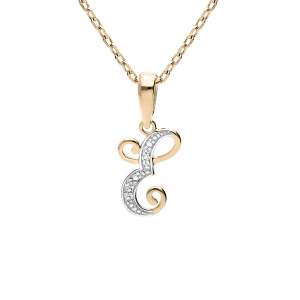 COLLIER PLAQUÉ OR PENDENTIF INITIALE  E  OXYDES BLANCS SERTIS 42+3CM