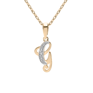 COLLIER PLAQUÉ OR PENDENTIF INITIALE  G  OXYDES BLANCS SERTIS 42+3CM