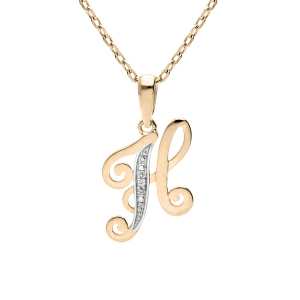 COLLIER PLAQUÉ OR PENDENTIF INITIALE  H  OXYDES BLANCS SERTIS 42+3CM