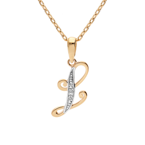 COLLIER PLAQUÉ OR PENDENTIF INITIALE  L  OXYDES BLANCS SERTIS 42+3CM