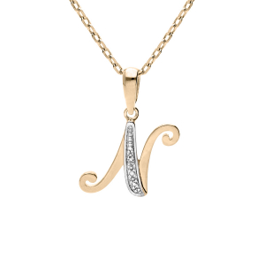 COLLIER PLAQUÉ OR PENDENTIF INITIALE  N  OXYDES BLANCS SERTIS 42+3CM