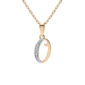 COLLIER PLAQUÉ OR PENDENTIF INITIALE  O  OXYDES BLANCS SERTIS 42+3CM