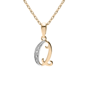 COLLIER PLAQUÉ OR PENDENTIF INITIALE  Q  OXYDES BLANCS SERTIS 42+3CM