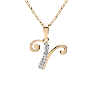 COLLIER PLAQUÉ OR PENDENTIF INITIALE  V  OXYDES BLANCS SERTIS 42+3CM