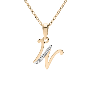COLLIER PLAQUÉ OR PENDENTIF INITIALE  W  OXYDES BLANCS SERTIS 42+3CM