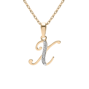 COLLIER PLAQUÉ OR PENDENTIF INITIALE  X  OXYDES BLANCS SERTIS 42+3CM