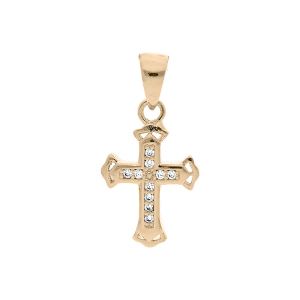 PENDENTIF PLAQUÉ OR CROIX OXYDES BLANCS SERTIS