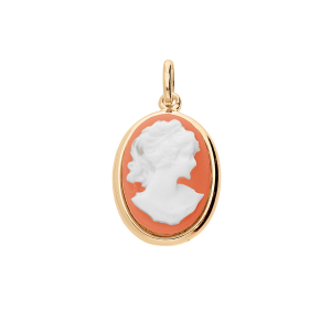 PENDENTIF PLAQUÉ OR OVALE GRAND MODELE CAMÉE RÉSINE ROSE