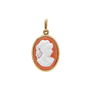 PENDENTIF PLAQUÉ OR OVALE GRAND MODELE CAMÉE RÉSINE ROSE