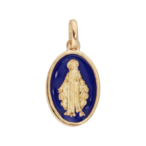 PENDENTIF PLAQUÉ OR OVALE MIRACULEUSE FOND BLEU FONCÉ